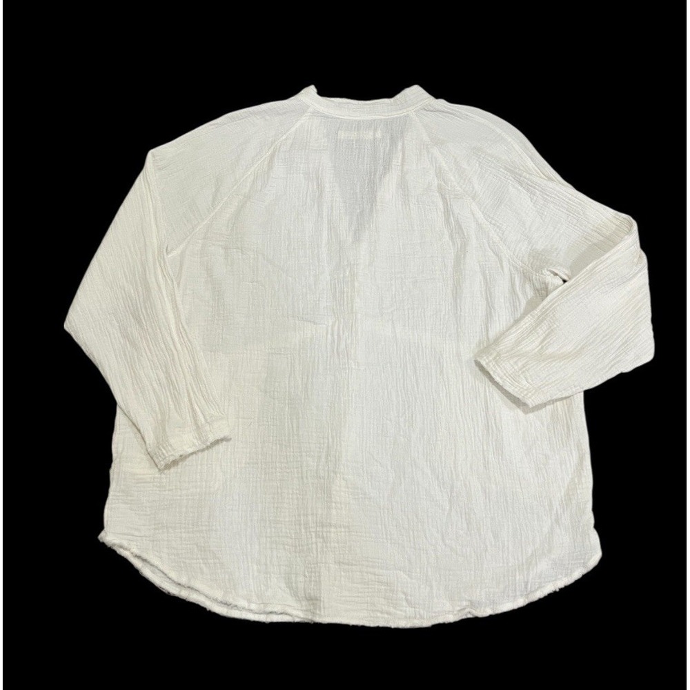We The Free Free People White Cotton Button Up Blouse Size XL Gauze Shirt - Picture 5 of 8
